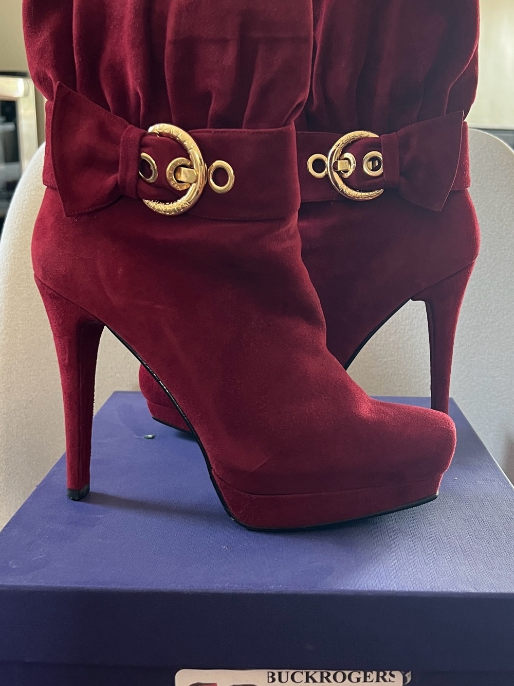 Stuart Weitzman Red Suede Fold-Over High-Heel Ankle Boots